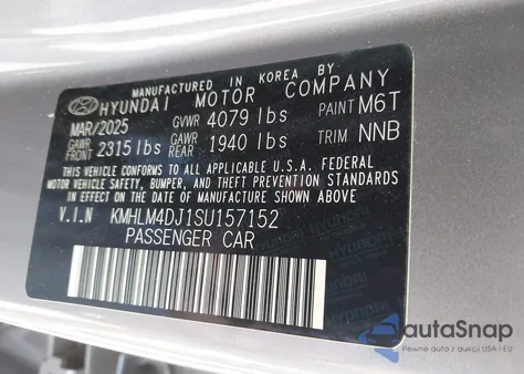 2025 Hyundai Elantra Hybrid Blue z USA, uszkodzony, nr VIN KMHLM4DJ1SU157152